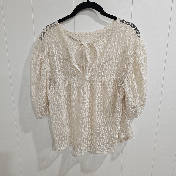 Zara Cream Lace Boho Peasant Top Sz S - Picture 7 of 7